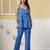 Blue floral printed cotton co-ord set with straight pant for women