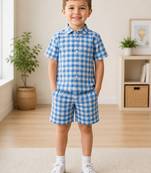 Blue printed cotton blend kids cord set