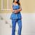 Blue floral printed cotton co-ord set with straight pant for women