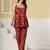 Red floral printed cotton co-ord set with straight pant for women