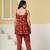Red floral printed cotton co-ord set with straight pant for women