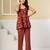 Red floral printed cotton co-ord set with straight pant for women