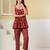 Red floral printed cotton co-ord set with straight pant for women