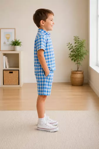 Blue printed cotton blend kids cord set