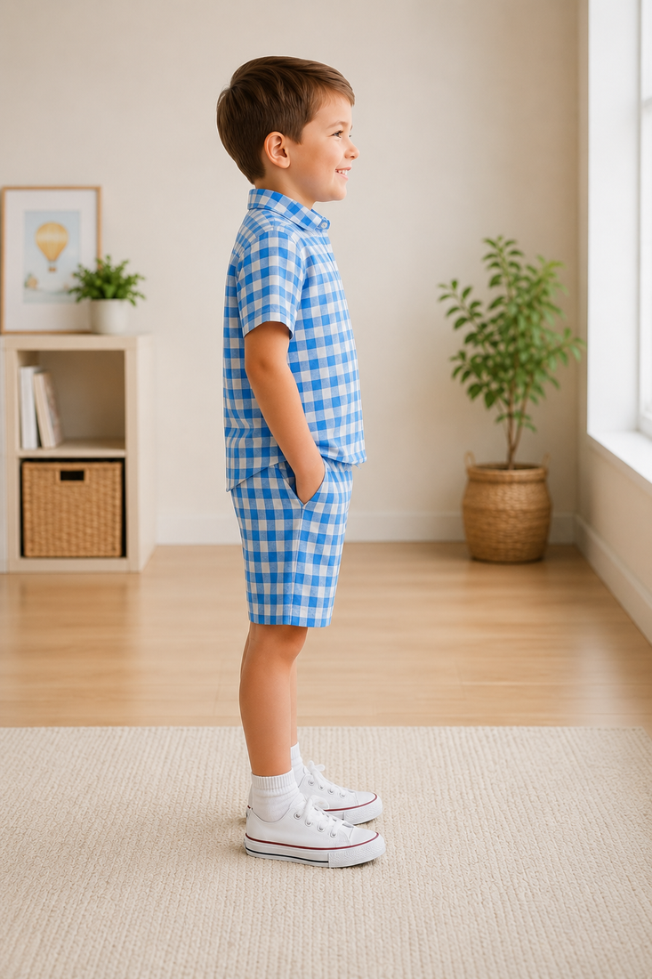 Blue printed cotton blend kids cord set