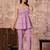 Pink floral printed cotton co-ord set with straight pant for women