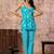 Turquoise floral printed cotton co-ord set with straight pant for women