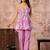 Pink floral printed cotton co-ord set with straight pant for women