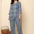 Navy-blue floral printed cotton co-ord set with straight pant for women