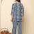 Navy-blue floral printed cotton co-ord set with straight pant for women