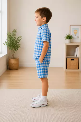 Blue printed cotton blend kids cord set