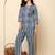 Navy-blue floral printed cotton co-ord set with straight pant for women