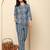 Navy-blue floral printed cotton co-ord set with straight pant for women