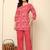 Red floral printed cotton co-ord set with straight pant for women