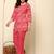 Red floral printed cotton co-ord set with straight pant for women