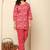 Red floral printed cotton co-ord set with straight pant for women