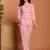 Pink floral printed cotton co-ord set with straight pant for women