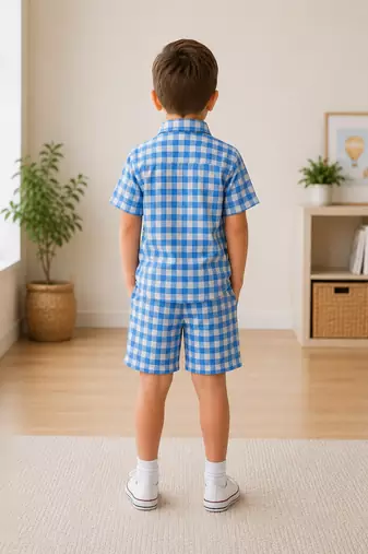 Blue printed cotton blend kids cord set
