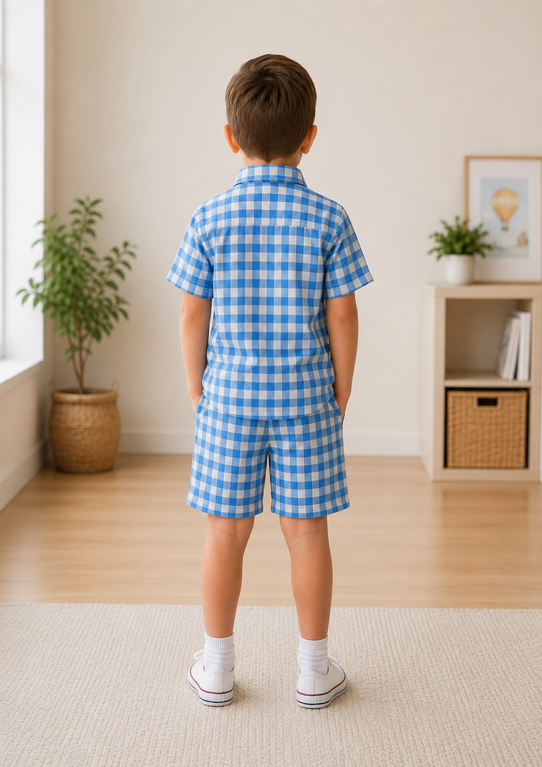 Blue printed cotton blend kids cord set