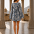 Blue floral printed cotton stitched flared dress for women