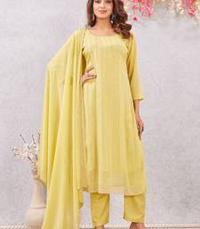 Yellow siroski work  star georgette straight cut dress material unstitched