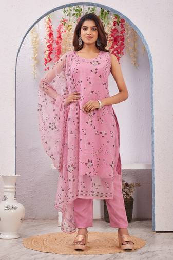 Onion siroski work rangoli straight cut dress material unstitched
