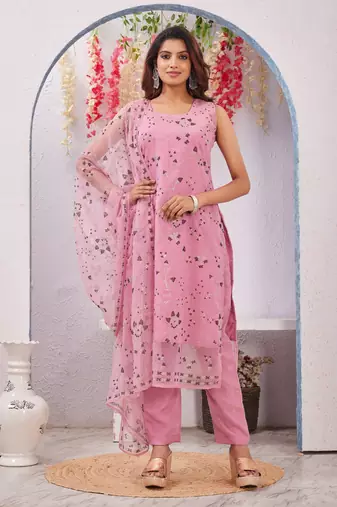 Onion siroski work rangoli straight cut dress material unstitched