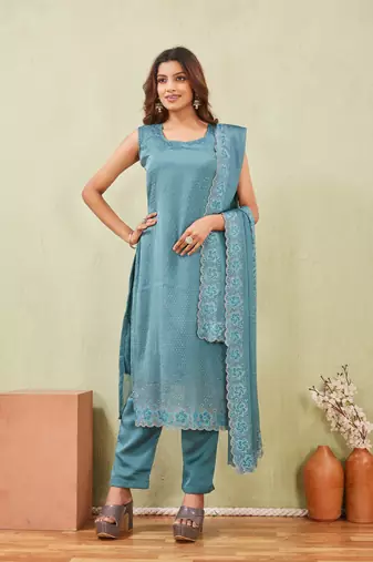 Rama siroski work rangoli straight cut dress material unstitched