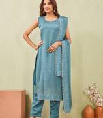 Rama siroski work rangoli straight cut dress material unstitched