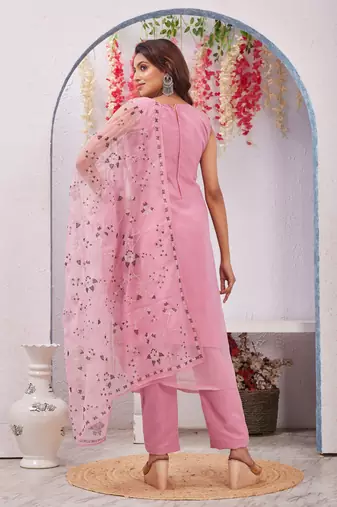 Onion siroski work rangoli straight cut dress material unstitched