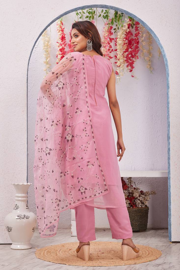 Onion siroski work rangoli straight cut dress material unstitched