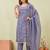 Grey siroski work crunchy straight cut dress material unstitched