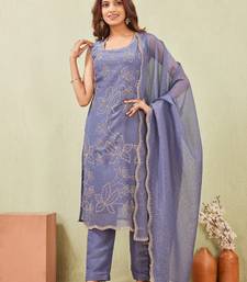 Grey siroski work crunchy straight cut dress material unstitched