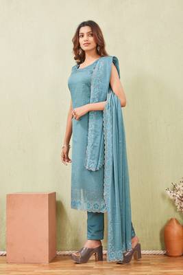Rama siroski work rangoli straight cut dress material unstitched 3