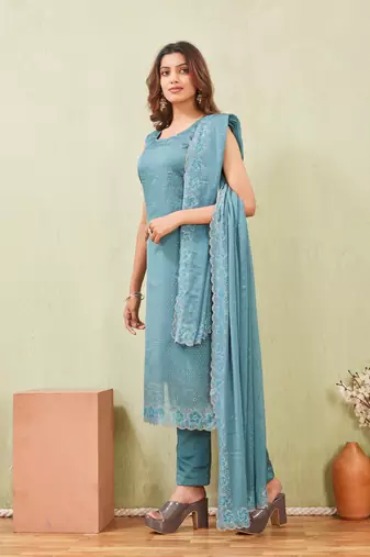 Rama siroski work rangoli straight cut dress material unstitched