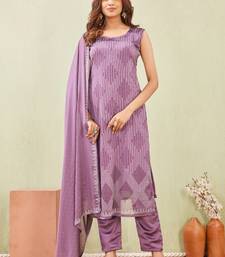 Purple siroski work rangoli straight cut dress material unstitched