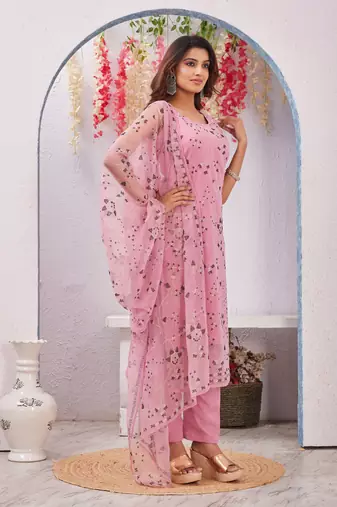 Onion siroski work rangoli straight cut dress material unstitched