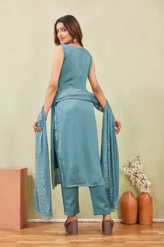 Rama siroski work rangoli straight cut dress material unstitched