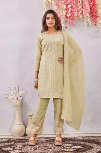 Pista siroski work crunchy straight cut dress material unstitched