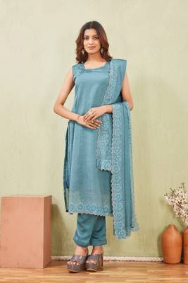 Rama siroski work rangoli straight cut dress material unstitched 5