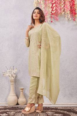 Pista siroski work crunchy straight cut dress material unstitched 3