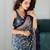 Royal blue digital print crepe silk saree with mirror work blouse