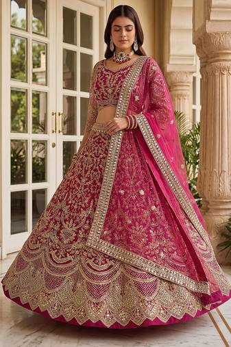 RANI PINK COLOUR Sequins & Cording Embroidered Butterfly Net Lehenga Choli Set