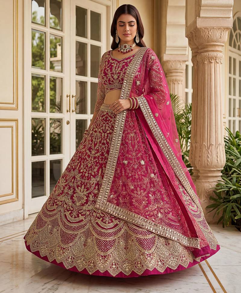 RANI PINK COLOUR Sequins & Cording Embroidered Butterfly Net Lehenga Choli Set