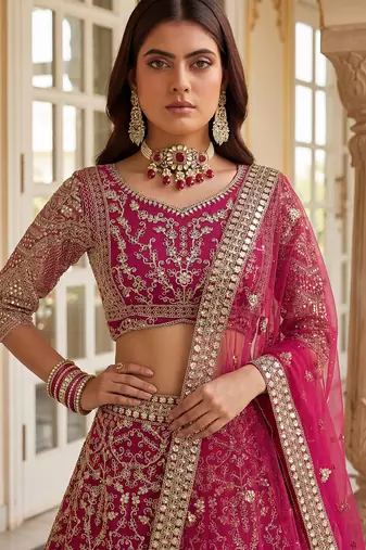 RANI PINK COLOUR Sequins & Cording Embroidered Butterfly Net Lehenga Choli Set