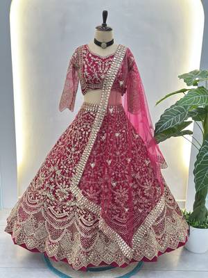 RANI PINK COLOUR Sequins & Cording Embroidered Butterfly Net Lehenga Choli Set 4
