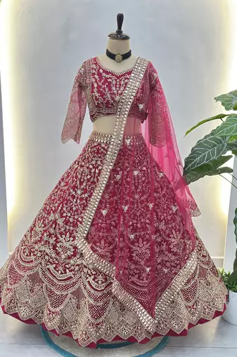RANI PINK COLOUR Sequins & Cording Embroidered Butterfly Net Lehenga Choli Set