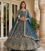 TEAL BLUE COLOUR Sequins & Cording Embroidered Butterfly Net Lehenga Choli Set