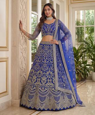 BLUE COLOUR Sequins & Cording Embroidered Butterfly Net Lehenga Choli Set 1
