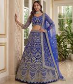 BLUE COLOUR Sequins & Cording Embroidered Butterfly Net Lehenga Choli Set